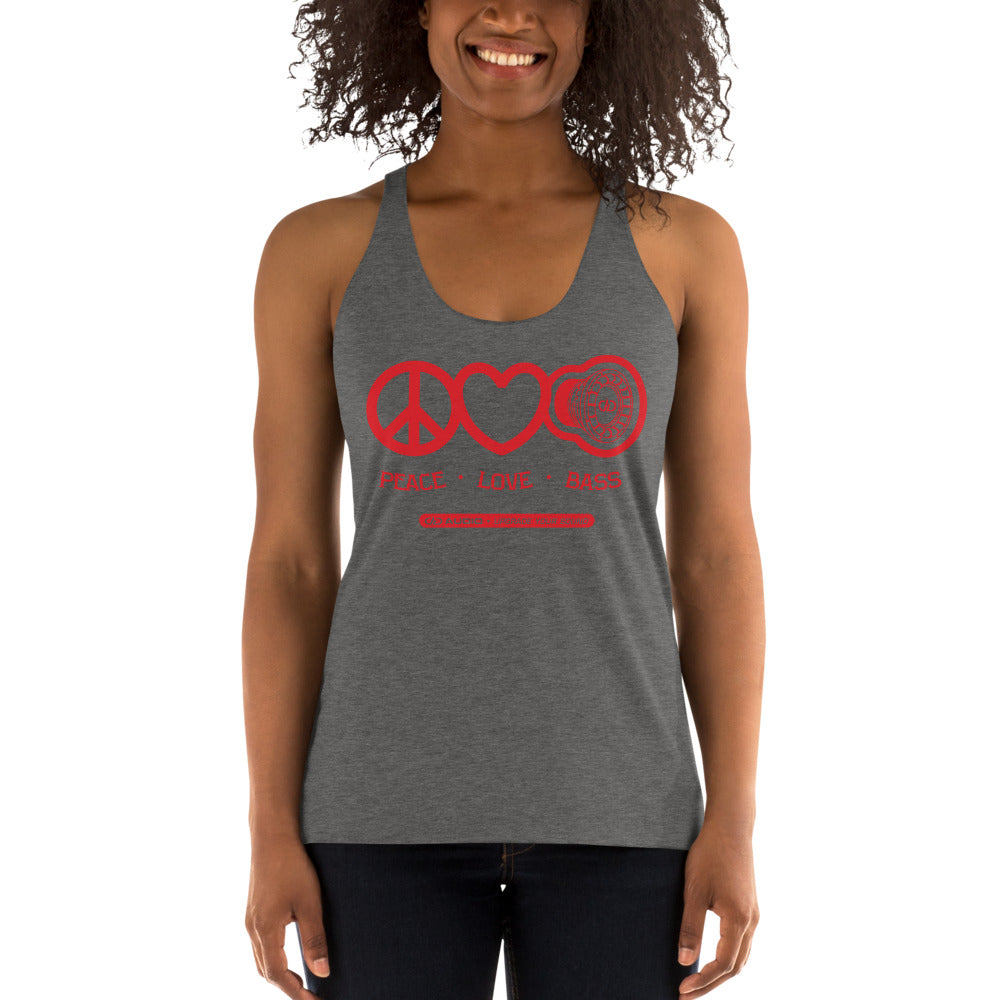 DD Audio - Peace Love Bass 2 Women's Racerback Tank (Red Logo)