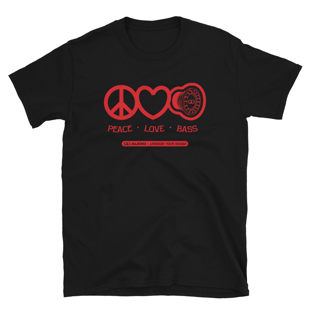 DD Audio -Peace Love Bass 2 (Red Logo) T-Shirt